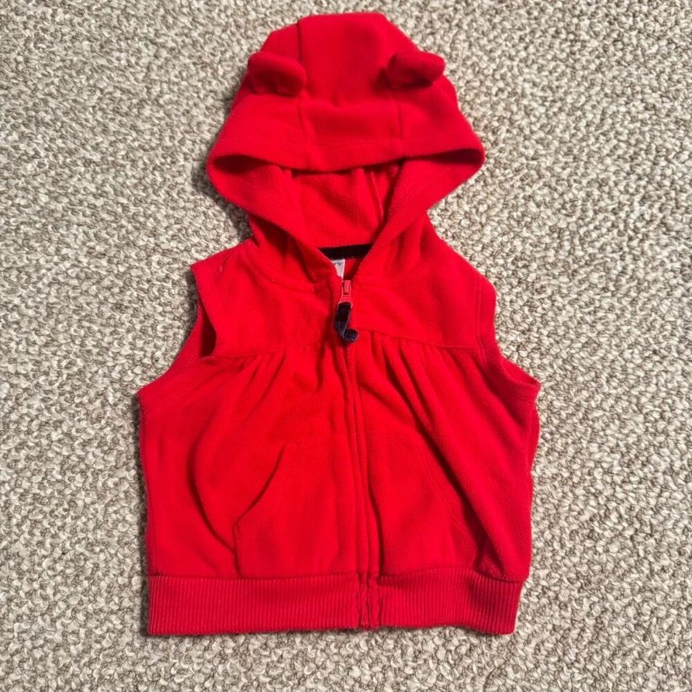 Carter's Baby Red Bear Fleece Hoodie Vest Sleeveless Zip Up 6 Months